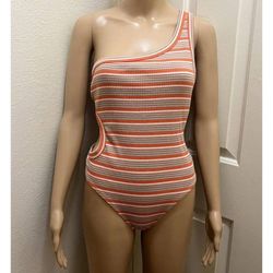 TOP One-Shoulder Striped Cutout Bodysuit by Wild Fable, Snaps On Crotch size XL