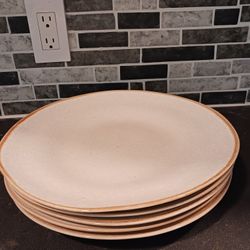 4 Pier One Stoneware Plates Handpainted Cream