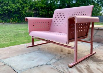 Vintage Bunting Metal Glider Loveseats (Pair) — MCM Lattice Pattern