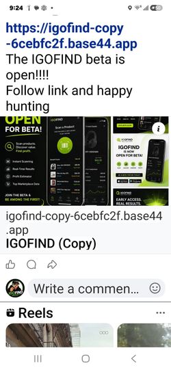 Beta test  for IGOFIND app https://offerup.com/redirect/?o=aHR0cHM6Ly9pZ29maW5kLWNvcHktNmNlYmZjMmYuYmFzZTQ0LmFwcA==