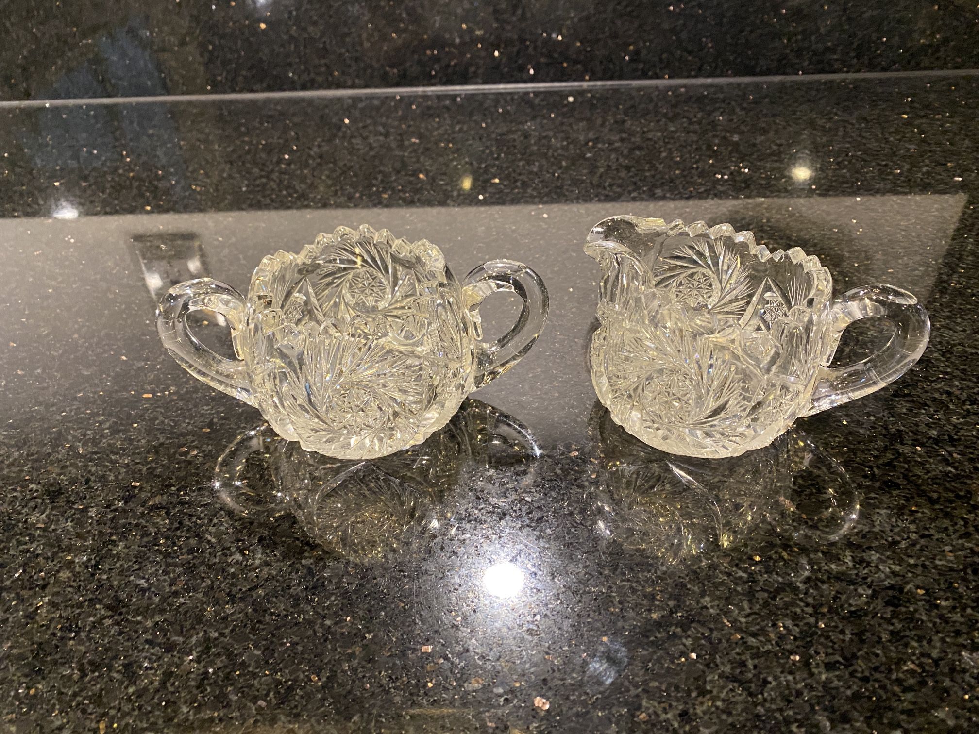 Exquisite Antique American Brilliant Cut Crystal Creamer and Sugar Bowl