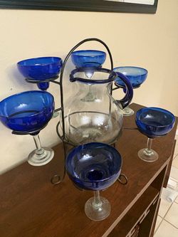 Cobalt Blue Margarita Set with Pitcher and Stand