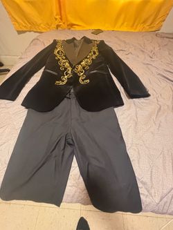 Luxury Custom Made Prom Suit Black & Gold Embroidered