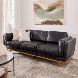 Article Timber 90” Leather Sofa – Charme Black
