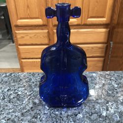 Vintage Cobalt Blue Glass Bottle Vase .  Size 8 Inches Tall 