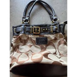 Vintage Coach Large Pocketbook Signature Coach Print Brown Belt Shoulder Bag
