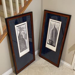 Two Framed Pictures Of Chrysler And Empire State Building