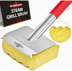 Grill Brush Bristle Free,Aramid Fiber Wavy Pad Seamless-Fit Cast Iron/Stainless-Steel Grates,BBQ Replaceable Scraper Cleaning Head,Safe Grill Cleaner 