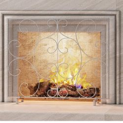 BRAND NEW..Kingson Single Panel Decorative Fireplace Screen Stand Alone Cover Handcrafted Durable Me