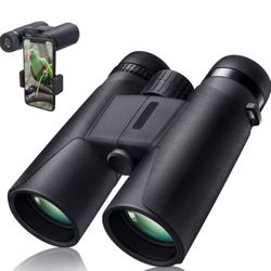 10X42 Professional Binoculars with Smartphone Adapter, Compact Waterproof Low Night Vision Binoculars for Adult Birds Watching Hunting Concert Travel