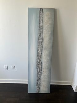 Large Modern Abstract Canvas Wall Art – Silver Metallic Textured Painting