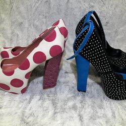 High Thick Heel Platform “Blue” “ Pink Polka Dots” 7.5 