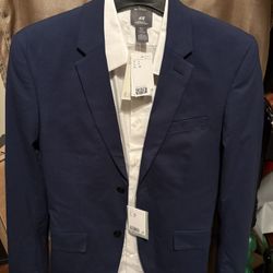 Blue Blazer | White Muscle Fit Dress Shirt