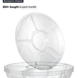 Plasticpro 6 Sectional Round Plastic Serving Tray/Platters Clear Pack of 2