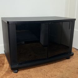 Black Glass TV Stand / Media Console on Wheels