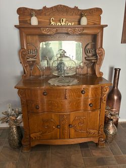 Antique Oak Sideboard Buffet with Mirror