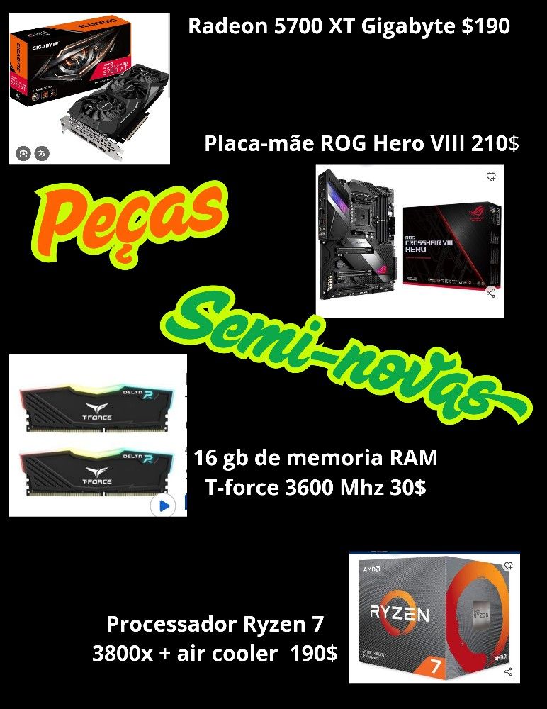 Rog Hero Mother Board, Radeon 5709xt, 16gb Ram, Ryzen 7 3800x