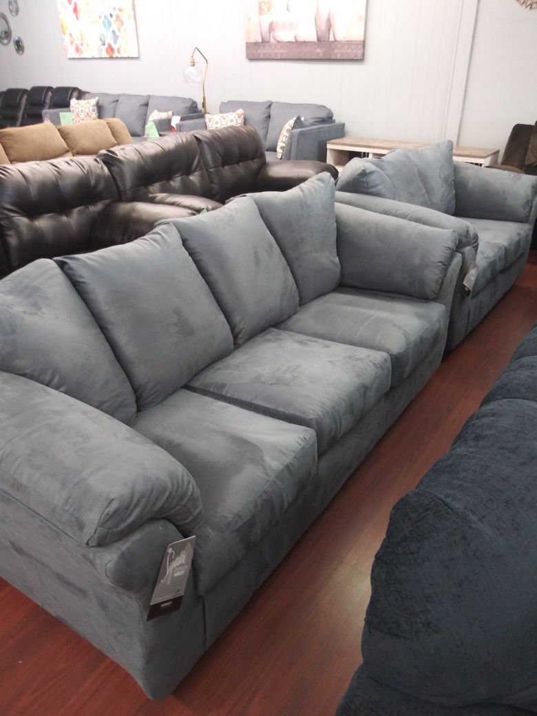 Darcy Sky Blue Sofa & Loveseat Set