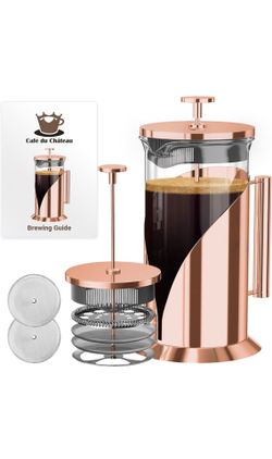 French Press Coffee Maker 34 oz, Rose Gold, Stainless Steel, Tea, Camping & Travel