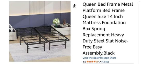 [Used] Queen Size Metal Bed Frame – 14-Inch Platform Bed Frame, Black