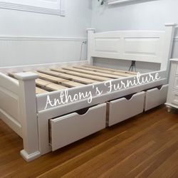 White Queen Bed And Drawers 