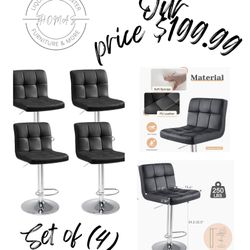 Bar Stools Set Of 4 New Fully Assembled Black Adjustable 