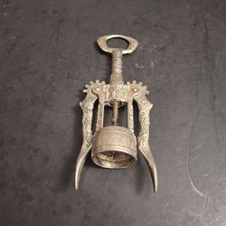Ornate Silver-plate Metal Corkscrew With Grape & Barrel Motif, Italian Design-Vintage Mid Century