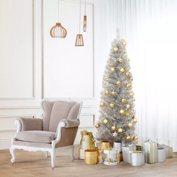 6 FOOT SLIM TINSEL SILVER TREE IN BOX