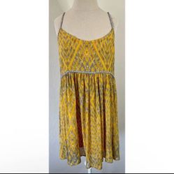 Free People Yellow Flowy Mini Dress With Braided Strap Detail