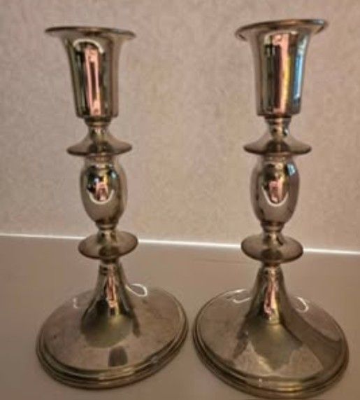 VINTAGE EMPIRE SILVER PEWTER 834 CANDLESTICKS  PAIR