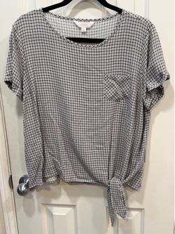 Short Sleeve Shirt: LC Lauren Conrad Gingham Tie-Front Top – Size XL