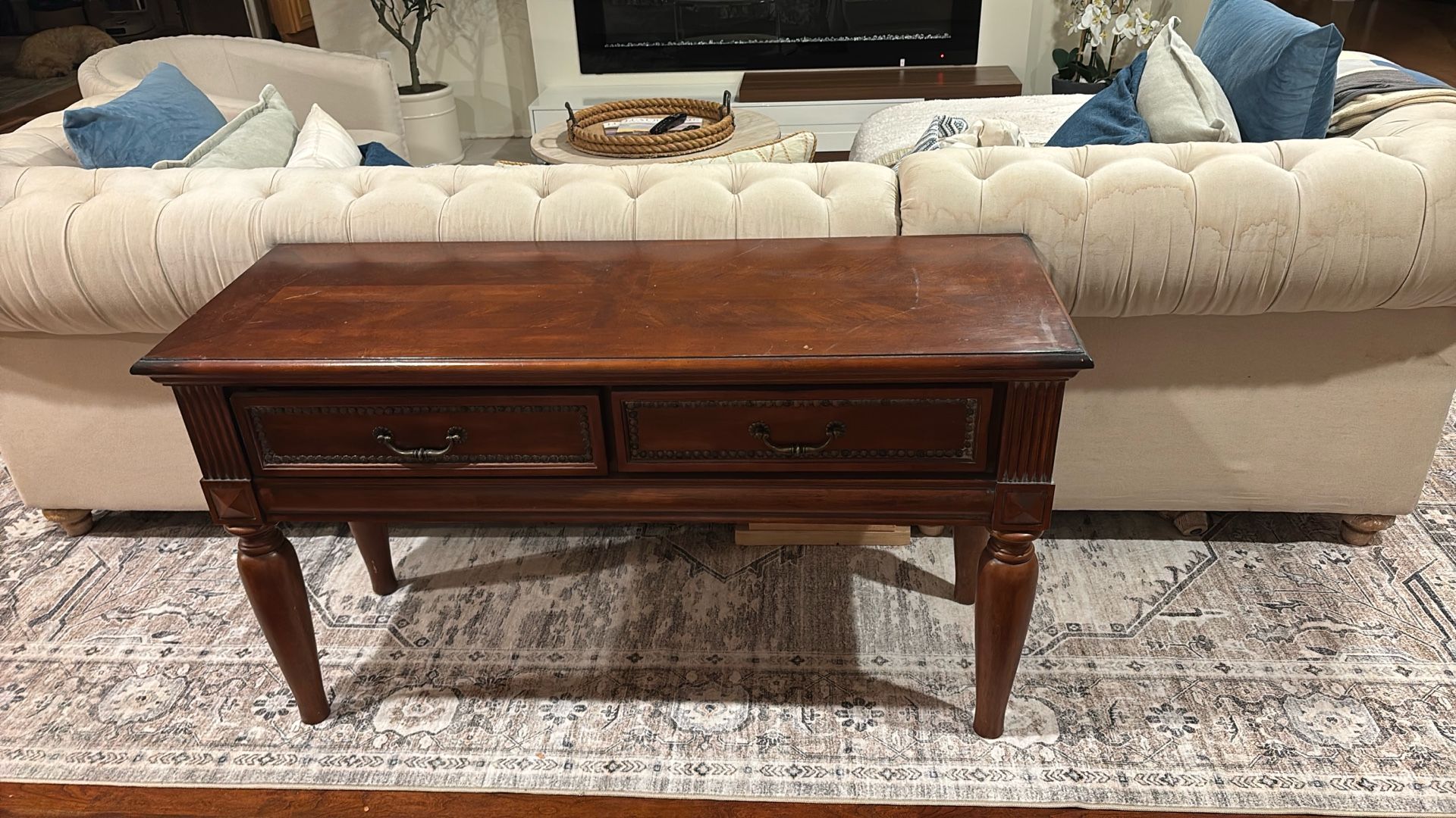 Solid Wood Brown Console Table With 2 Drawers