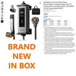 WOLFBOX Level 1&2 Tesla Charger 40A NACS, Portable Charter Station ETL Certified NEMA 14-50 Plug
