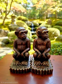 Vintage monkey bookends featuring a textured brown Resin Finish 6.5"×4"