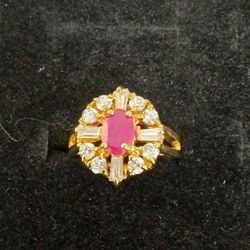 Ruby & Diamond Gold Plated Ring