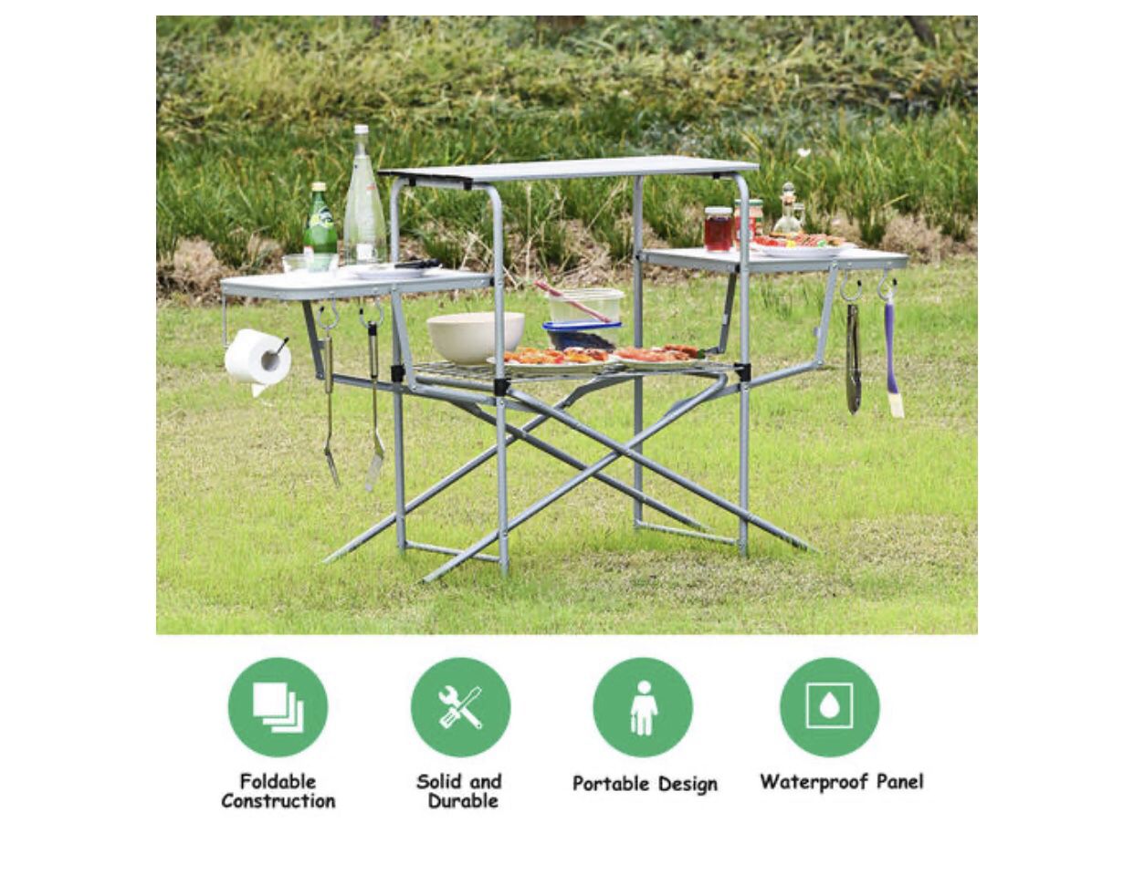 Foldable Camping Table Outdoor Kitchen Portable Grilling Stand Folding BBQ Table