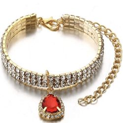 Pet Collar Gold with Diamond Shiny Adjustable Crystal Wedding 