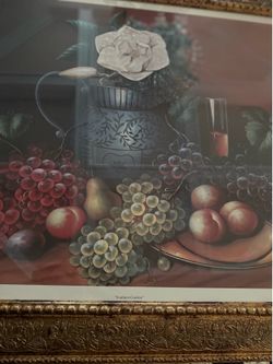 Southern Comfort" by J. Morris – Framed Still Life Print, Magnolia & Fruit⁠