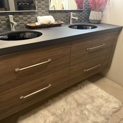 Floating Vanity 60” With Porcelain Top And Sinks 