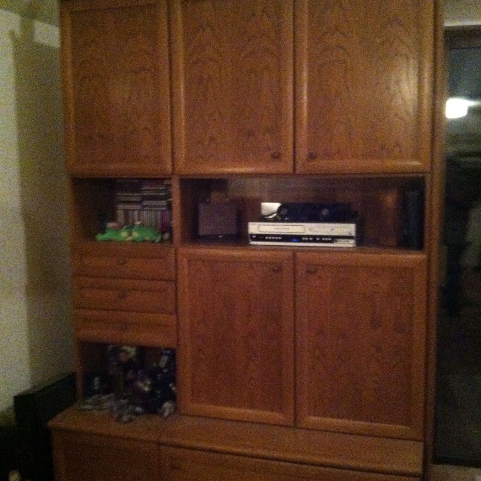 2 Large Solid oak Wall Units Lots Of Storage. Lighted