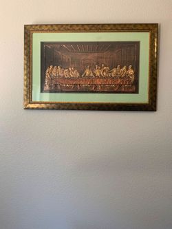 Framed Copper Relief Last Supper Wall Art