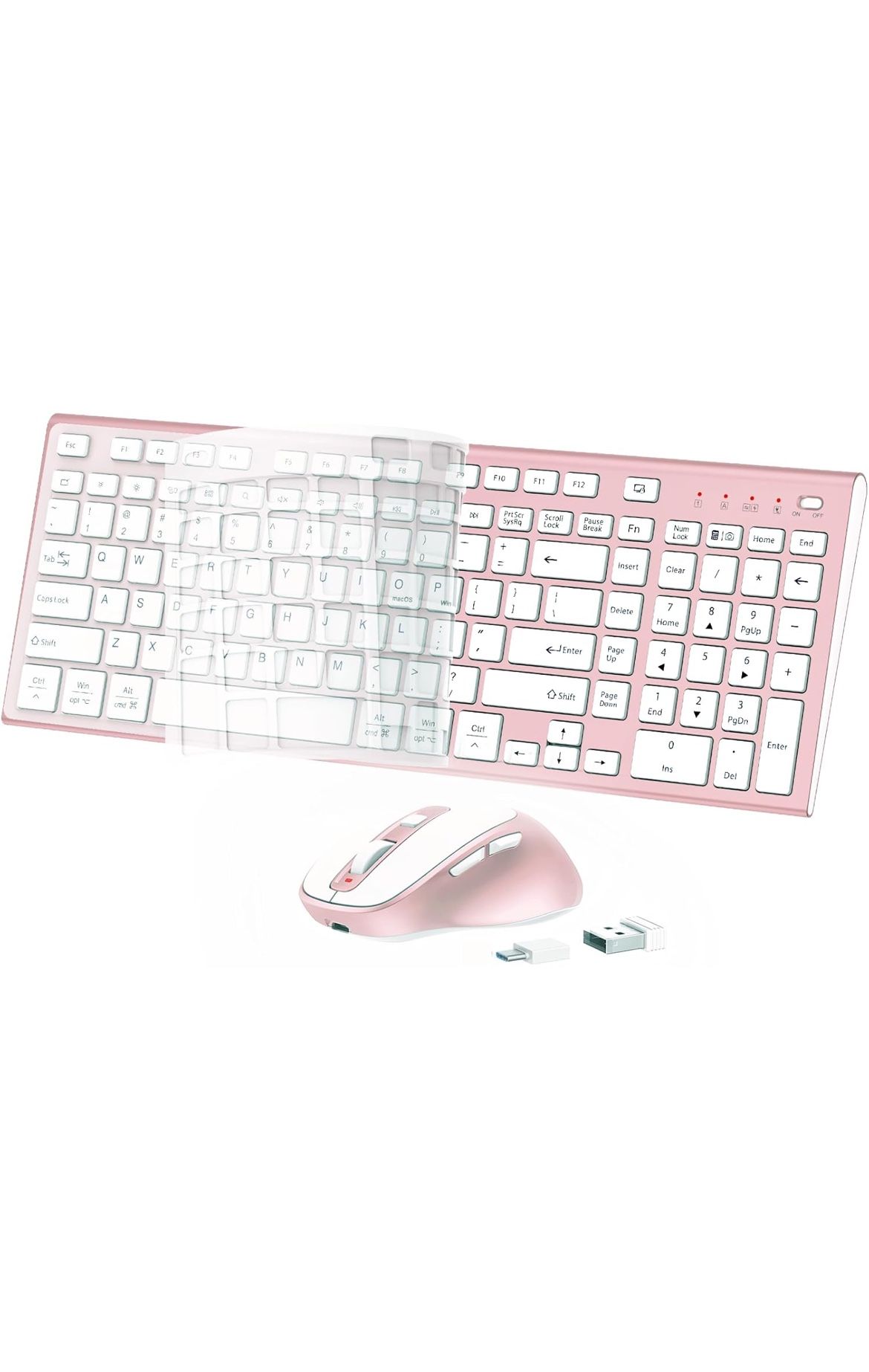 Wireless Keyboard Mouse Combo, USB Type C Rechargeable Slim Silent Compact Full-Size Keyboard