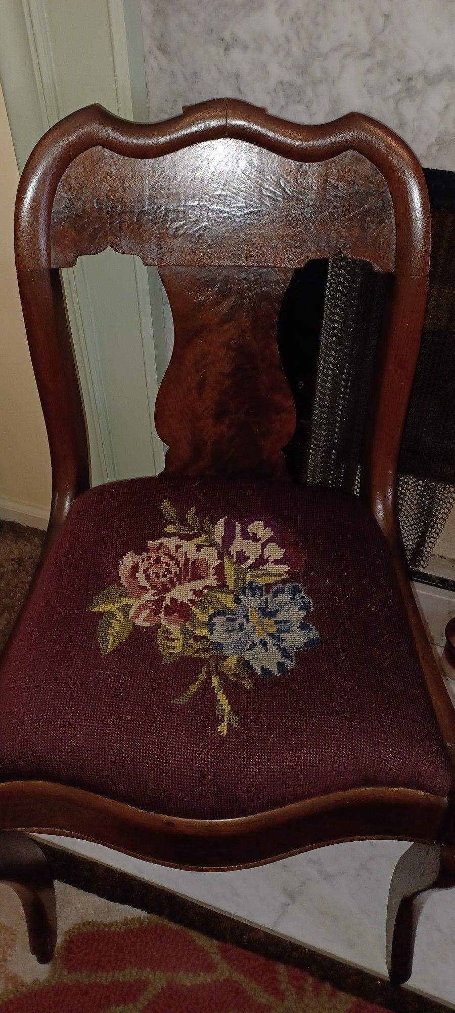 Antique Chair With Embroidered Seat