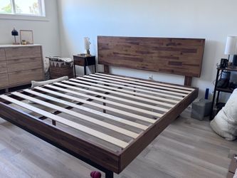 King Size Solid Wood Bed Frame + Large Wood Headboard – $225 OBO