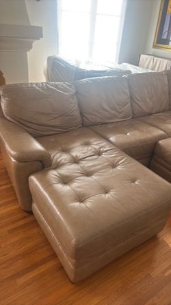 LARGE tan leather sofa — sectional