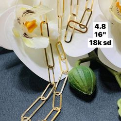 18k REAL PURE SOLID PAWNABLE SAUDI GOLD Paper Clip Chain Necklace 