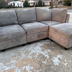 Modern Gray Storage Sectional + Matching Storage Ottoman – FREE Delivery 🚚