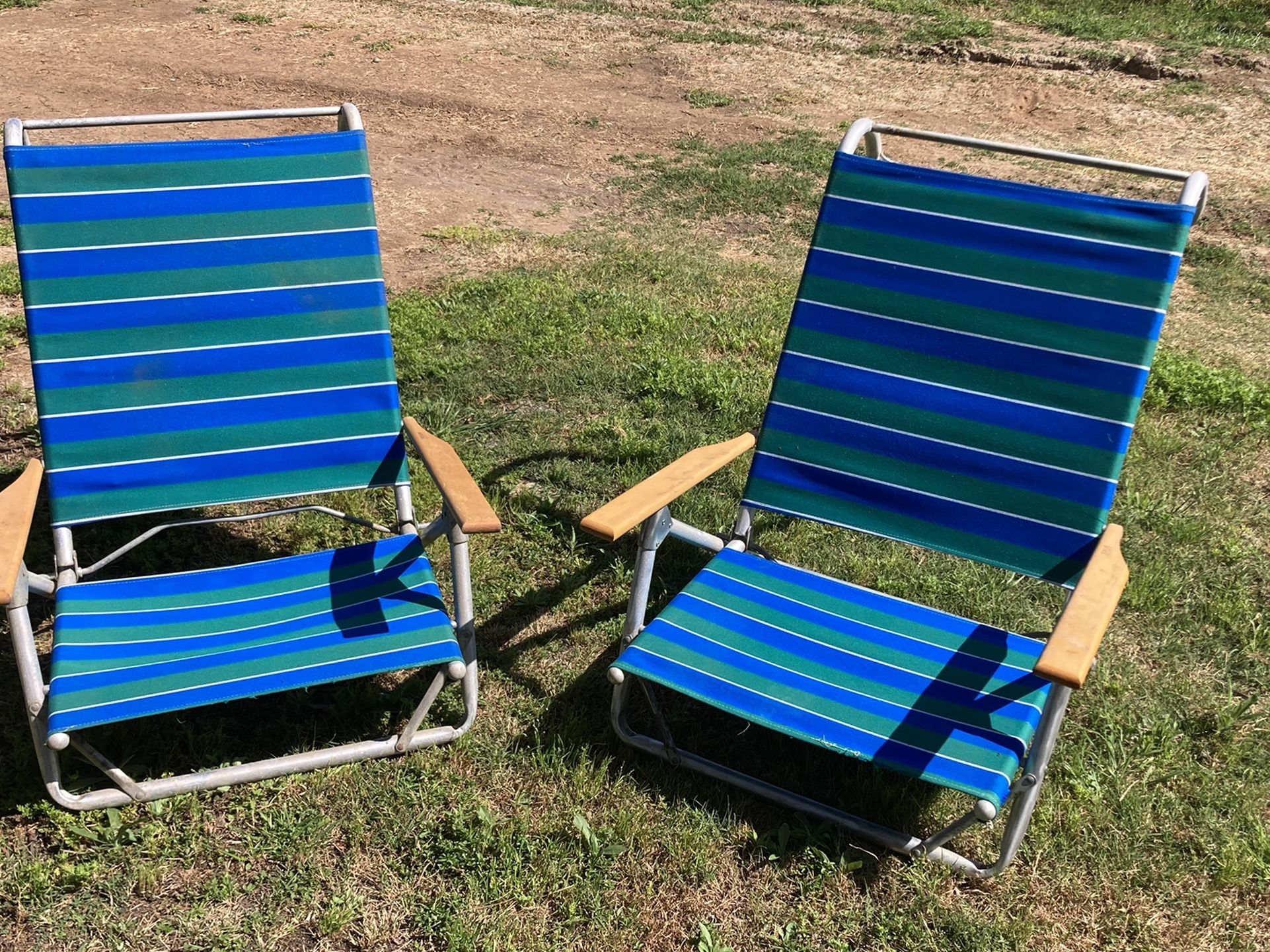 Vintage Telescope Beach Lounge Chair Folding Adjustable Aluminum & Wood