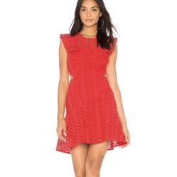 Bardot Kira Red Eyelet Cutout Ruffled Mini Dress, size 6