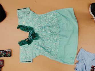 Mint Green Lace Embroidered Crop Top